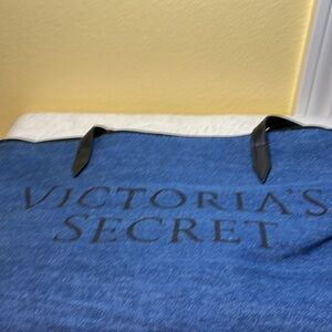 Bag Victoria’s Secret tote blue denim and faux leather black bottom with laces